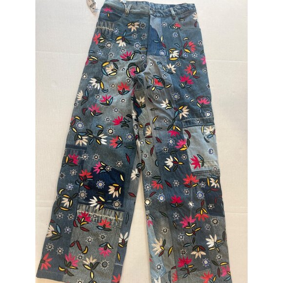 NWT Ashish Embellished Embroidered High Rise Straight Leg Jeans Blue Size Medium - Picture 3 of 7